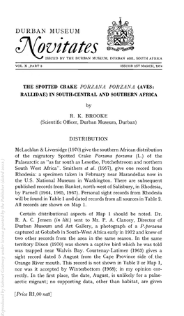 The Spotted Crake Porzana Porzanain South Central and Southern Africa