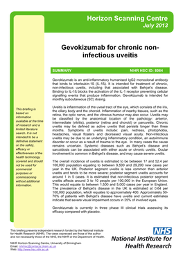 Gevokizumab for Chronic Non-Infectious Uveitis