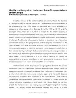 Jewish and Roma Diasporas in Post- Soviet Georgia by Myr Hansen (University of Washington | Tacoma)