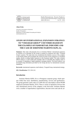 Study of International Expansion Strategy to “Visegrad Group” Countries Based on the Example of Food Retail Industry and the Case of Jerónimo Martins Sgps, Sa