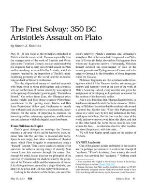 The First Solvay: 350 BC Aristotle's Assault on Plato