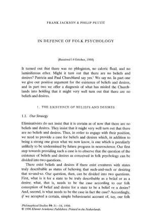 In Defence of Folk Psychology