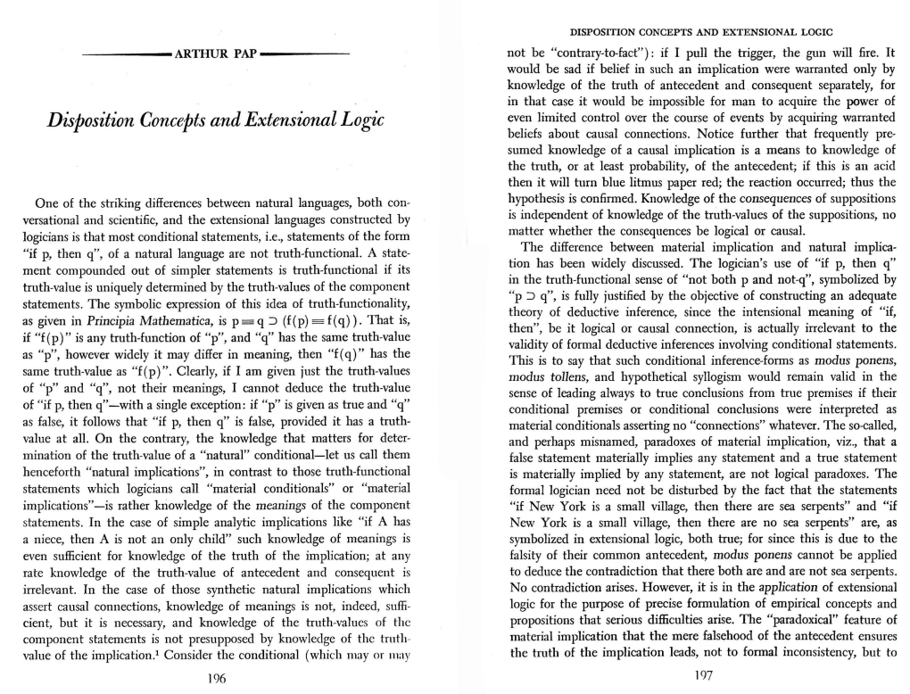 DISPOSITION CONCEPTS and EXTENSIONAL LOGIC ------ARTHUR PAP------Not Be 