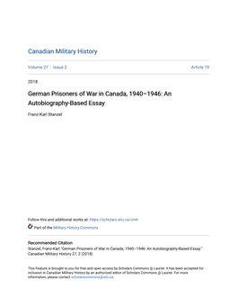German Prisoners of War in Canada, 1940–1946: an Autobiography-Based Essay