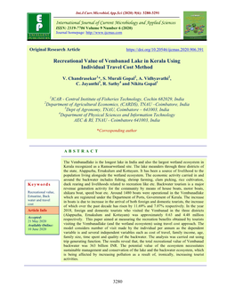 Recreational Value of Vembanad Lake in Kerala Using Individual Travel Cost Method