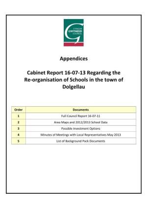 Appendices Cabinet Report 16-07-13 Regarding the Re-Organisation Of
