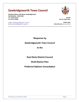 Sawbridgeworth Town Council's Response to EHDC Draft District Plan
