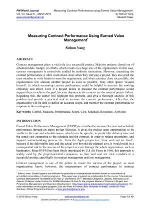 Measuring Contract Performance Using Earned Value Management Vol