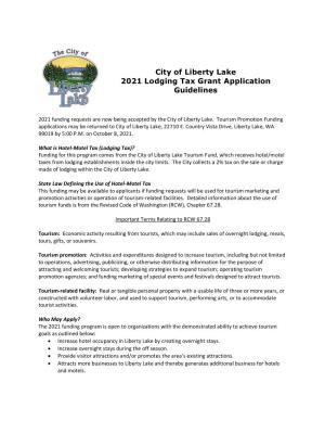 City of Liberty Lake 2021 Lodging Tax Grant Application Guidelines
