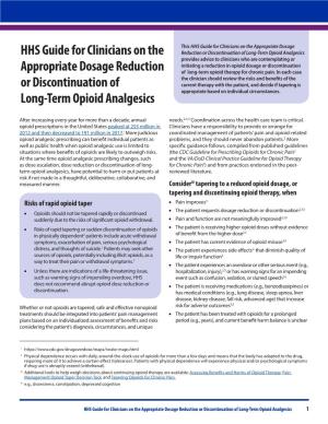 HHS Guide for Clinicians on the Appropriate Dosage Reduction Or