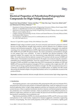 Electrical Properties of Polyethylene/Polypropylene Compounds for High-Voltage Insulation