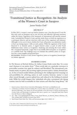 Transitional Justice As Recognition: an Analysis of the Women's Court In