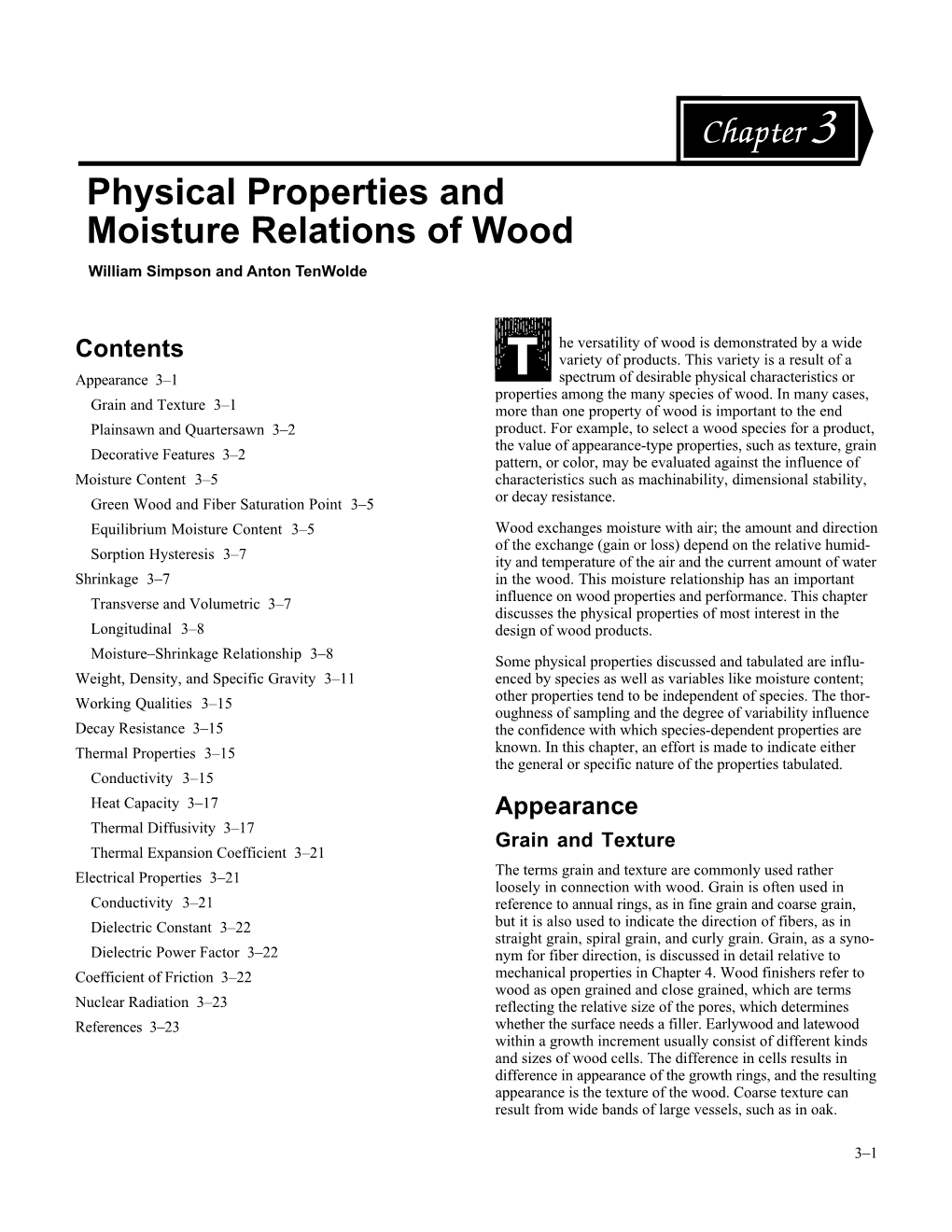 Chapter 3--Physical Properties and Moisture Relations of Wood