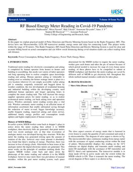 RF Based Energy Meter Reading in Covid-19 Pandemic Rupatakke Madhusudan1, Mirza Naveed2, Mali Vikrant3, Sonawane Divyashri4, Satre