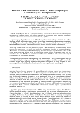 Evaluation of the Current Radiation Burden of Children Living in Regions Contaminated by the Chernobyl Accident