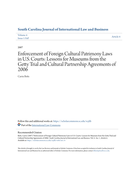 Enforcement of Foreign Cultural Patrimony Laws in US Courts