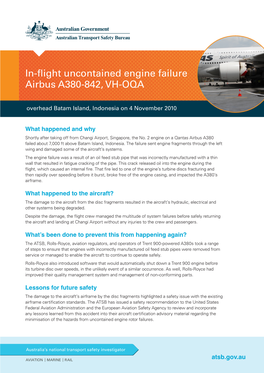 In-Flight Uncontained Engine Failure Airbus A380-842, VH-OQA