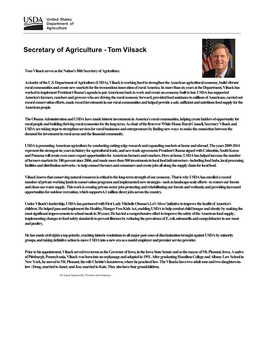 Secretary of Agriculture Tom Vilsack Biography