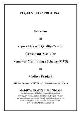 (SQC) for Nemawar Multi Village Scheme (MVS) in Madhya Pradesh Ref.: NIT No.: 30/Proc./MPJN/2020-21