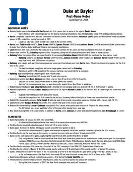 Duke at Baylor Post-Game Notes September 15, 2018