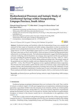 Hydrochemical Processes and Isotopic Study of Geothermal Springs Within Soutpansberg, Limpopo Province, South Africa