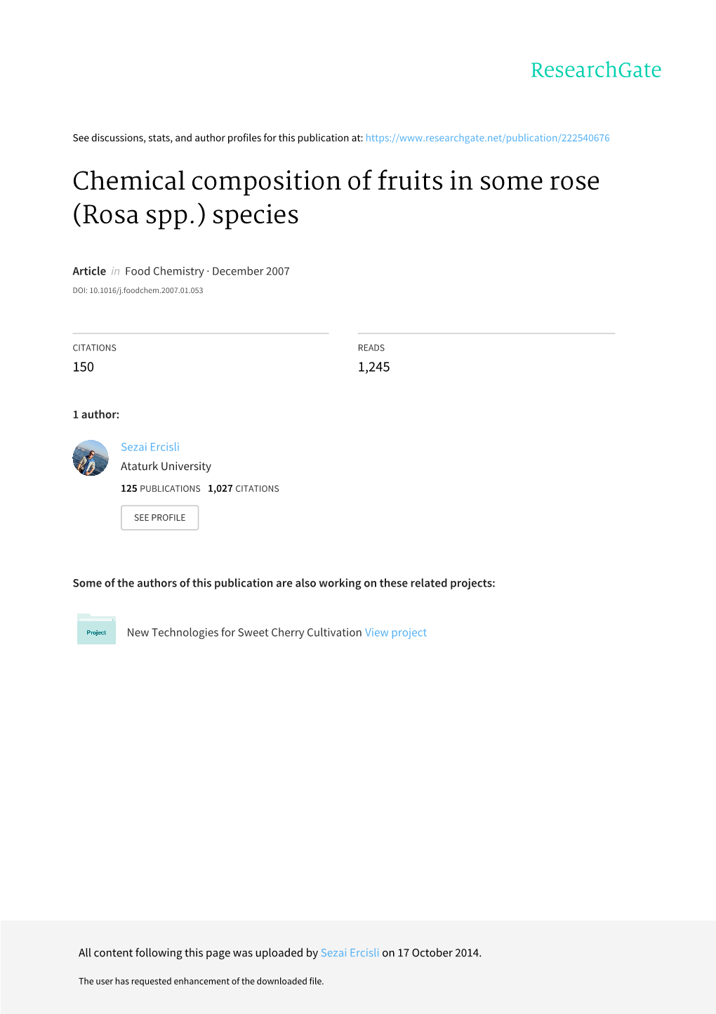 Chemical Composition of Fruits in Some Rose (Rosa Spp.) Species