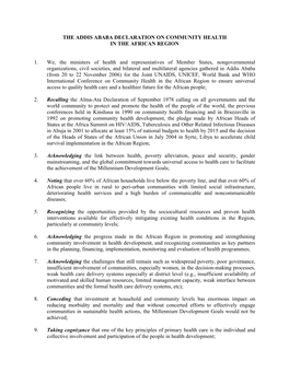 The Addis Ababa Declaration on Community Health in the African Region