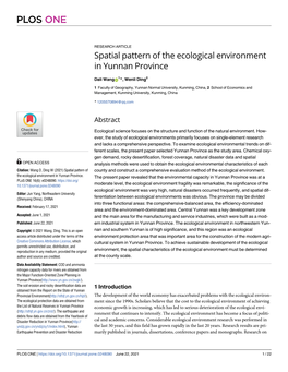 Spatial Pattern of the Ecological Environment in Yunnan Province