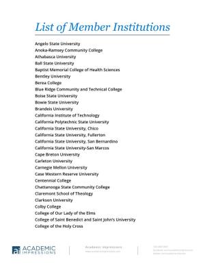 List of Member Institutions