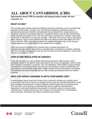 CBD) Information About CBD in Cannabis and Hemp Products Under the New Cannabis Act