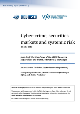 Cyber-Crime, Securities Markets and Systemic Risk, Joint Staff
