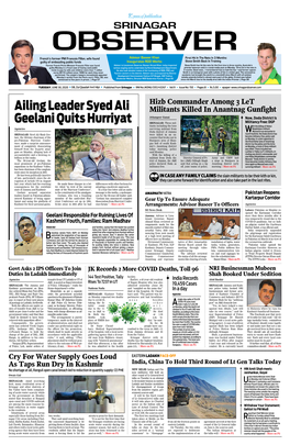 Ailing Leader Syed Ali Geelani Quits Hurriyat