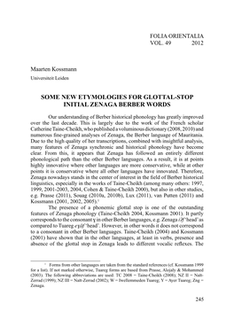 Some New Etymologies for Glottal Stop Initial Zenaga
