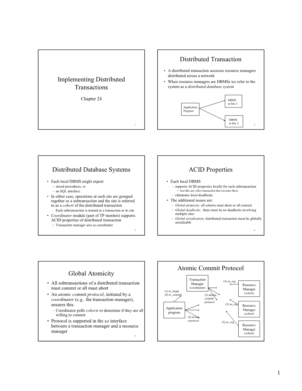 Implementing Distributed Transactions Distributed Transaction Distributed Database Systems ACID Properties Global Atomicity Atom