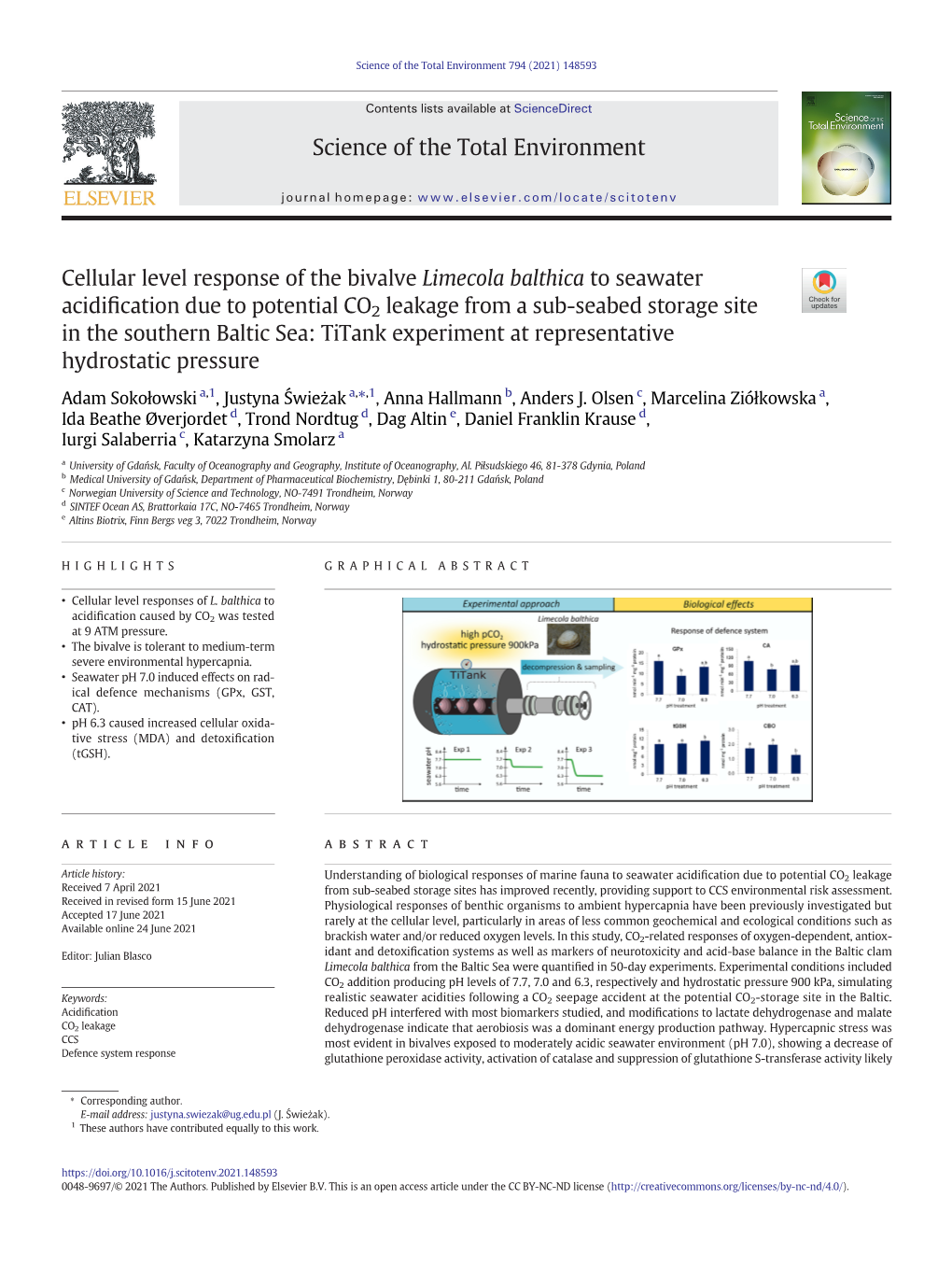 Cellular Level Response of the Bivalve Limecola Balthica To