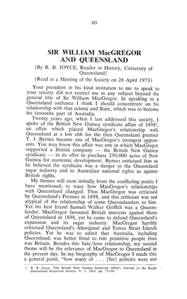 SIR WILLIAM Macgregor and QUEENSLAND [By R
