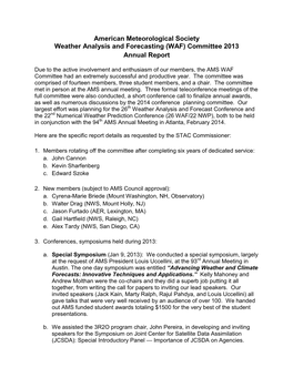 American Meteorological Society Weather Analysis and Forecasting (WAF) Committee 2013 Annual Report