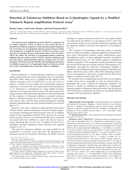 Detection of Telomerase Inhibitors Based on G-Quadruplex Ligands by a Modified Telomeric Repeat Amplification Protocol Assay1