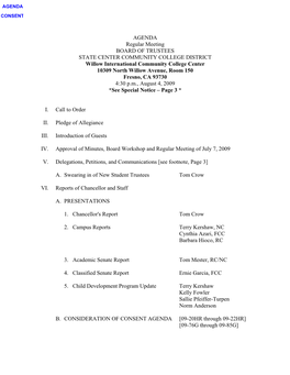 AGENDA Regular Meeting BOARD of TRUSTEES STATE CENTER