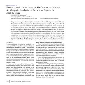 Extents and Limitations of 3D Computer Models for Graphic Analysis of Form and Space in Architecture SALEH UDDIN, Mohammed University of Missouri-Columbia, U.S.A