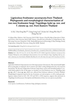 Lignicolous Freshwater Ascomycota from Thailand: Phylogenetic And
