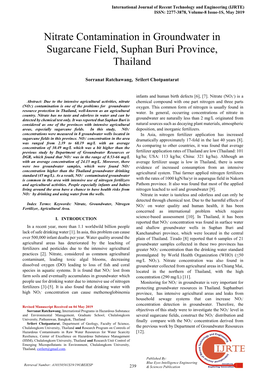 Nitrate Contamination in Groundwater in Sugarcane Field, Suphan Buri Province, Thailand