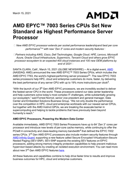 AMD EPYC™ 7003 Series Cpus Set New Standard As Highest Performance Server Processor