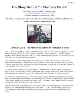 John Mccrae, the Man Who Wrote in Flanders Fields