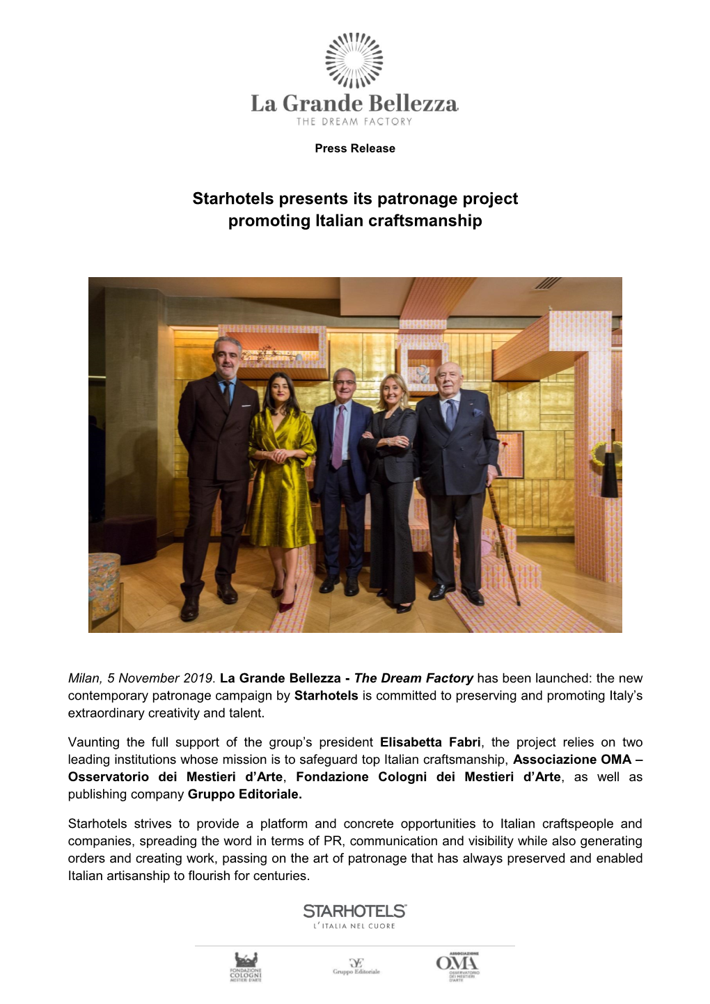 Starhotels Presents Its Patronage Project Promoting Italian Craftsmanship