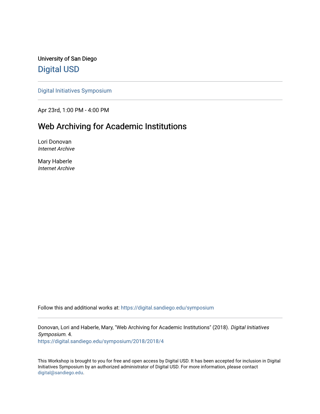 Web Archiving for Academic Institutions