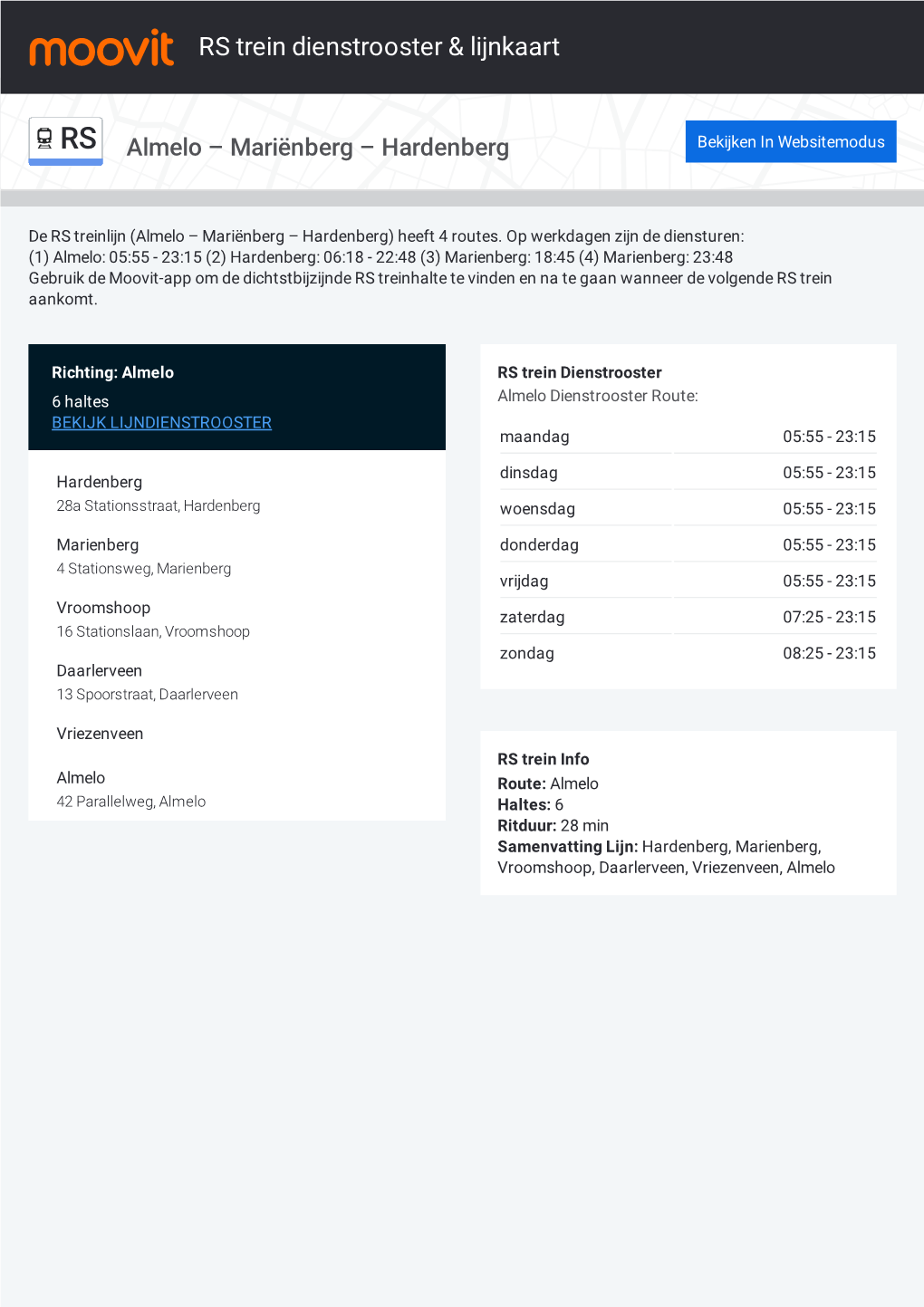 RS Trein Dienstrooster & Lijnroutekaart