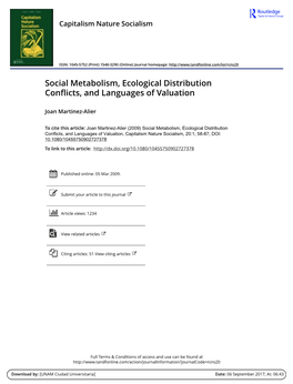 Social Metabolism, Ecological Distribution Conflicts, and Languages of Valuation