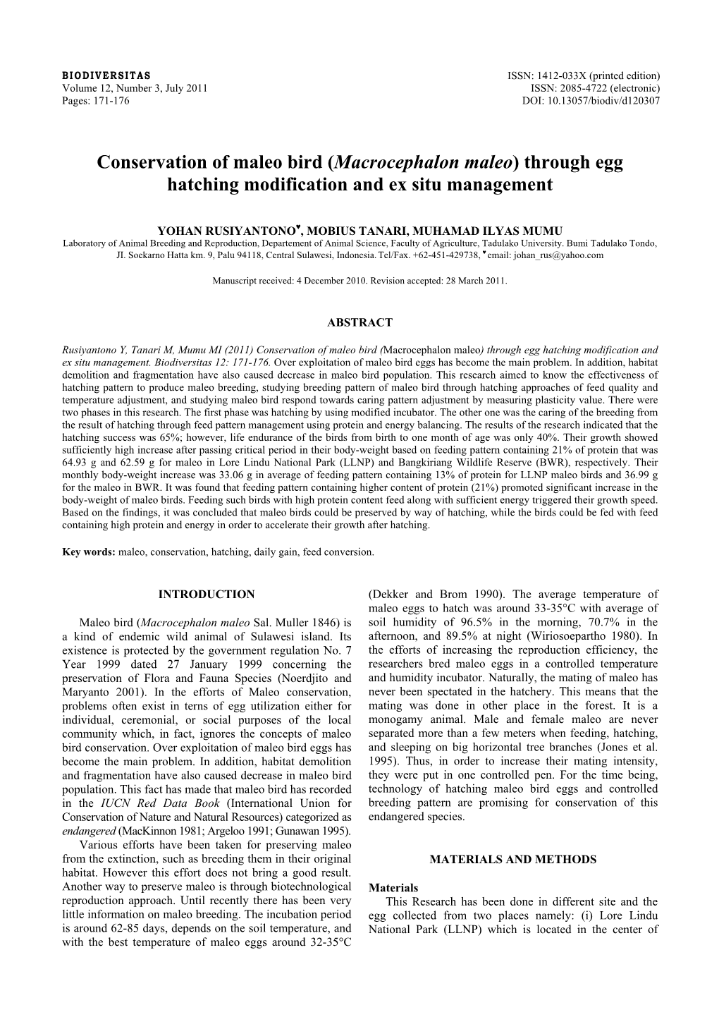 Macrocephalon Maleo) Through Egg Hatching Modification and Ex Situ Management