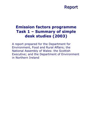 Emission Factors Programme Task 1 – Summary of Simple Desk Studies (2003)